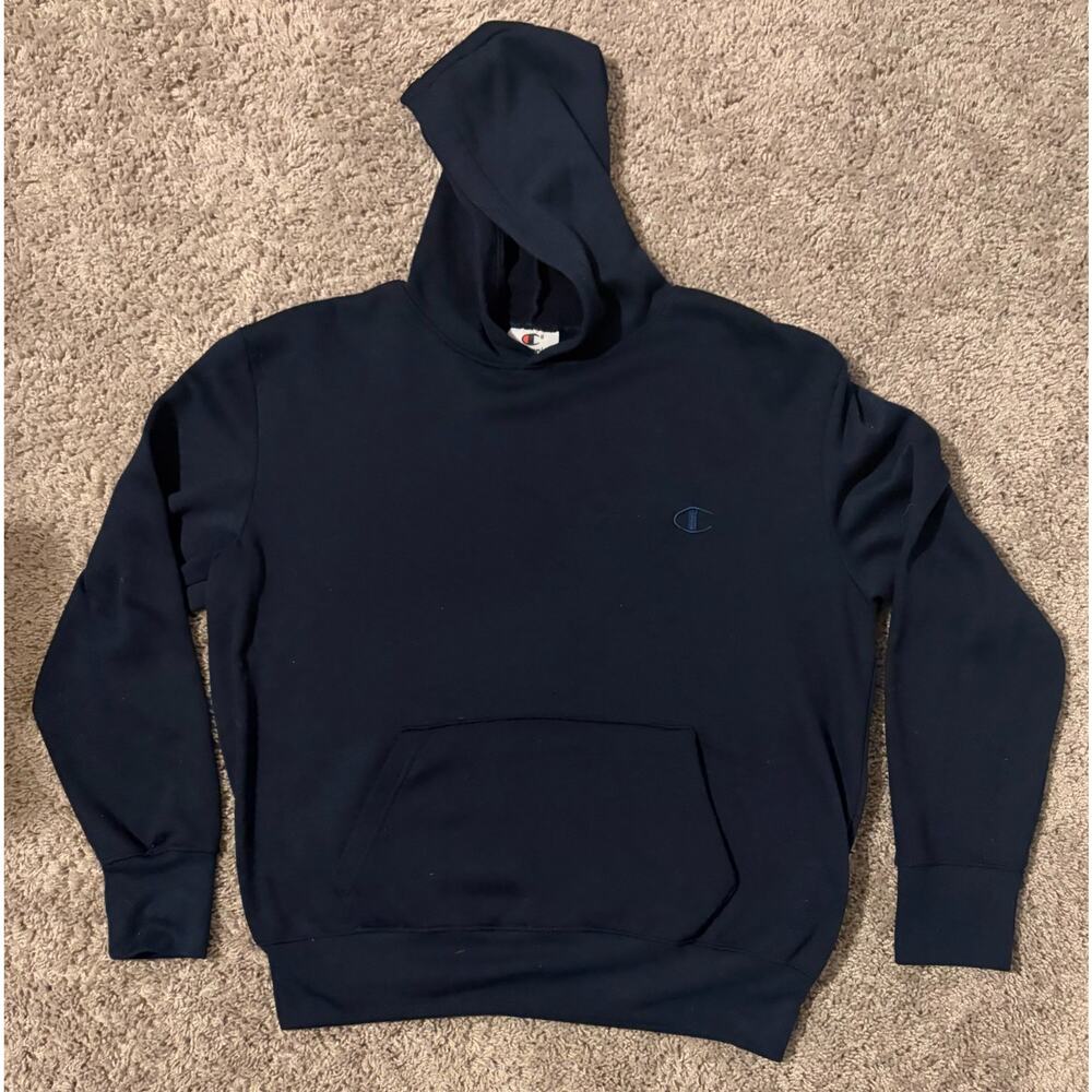 Champion Authentic Pullover Hoodie Men's Navy Blue Fleece Y2K Sports - Medium